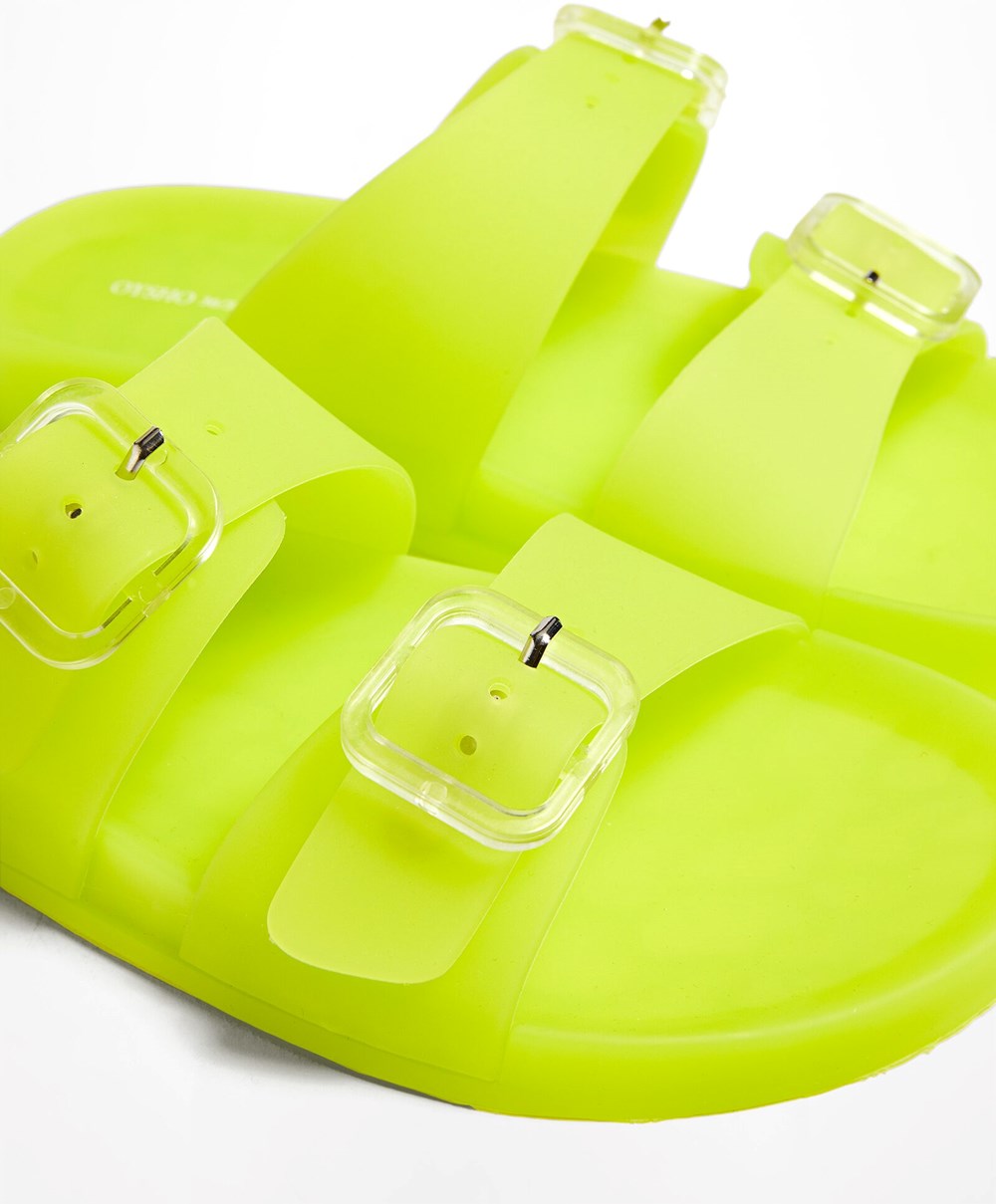 Oysho Translucent Moulded Beach Sandals Lime | CPRZUW-782