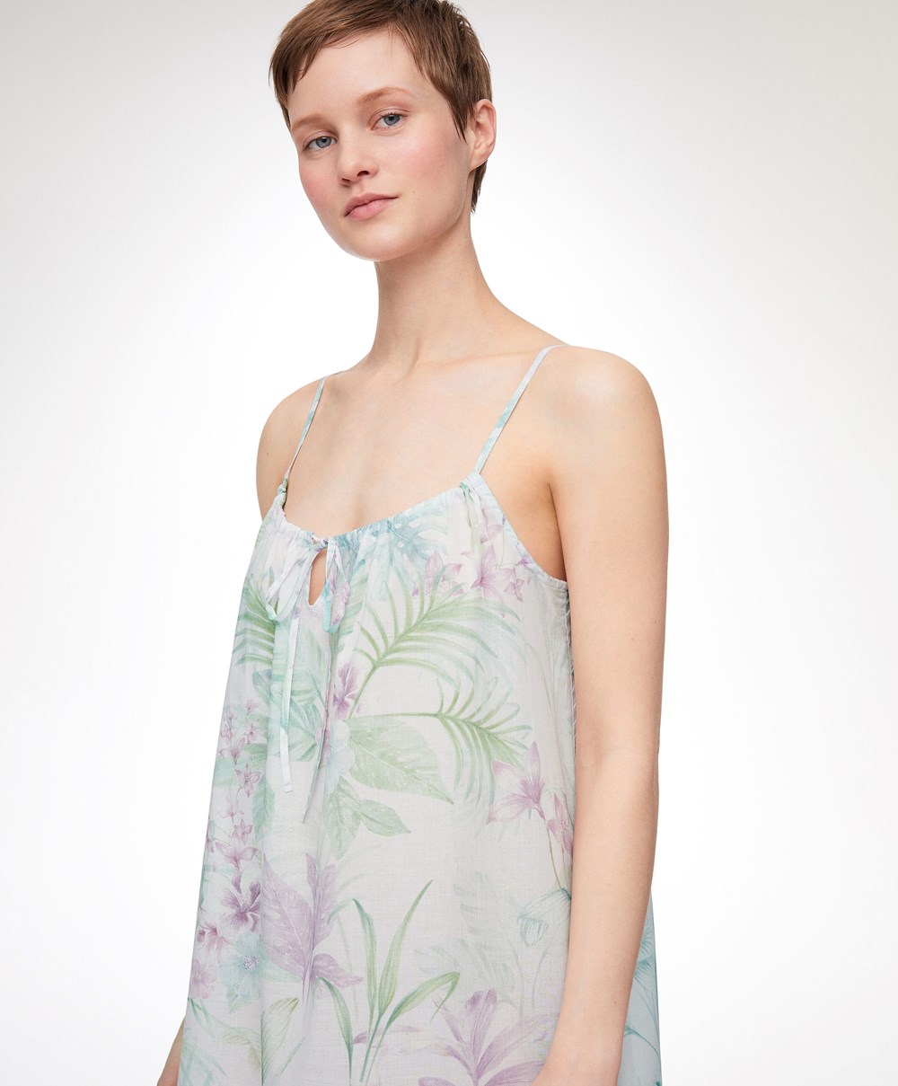 Oysho Tropical 100% βαμβακερα strappy Midi Nightdress Soft Mauve | FWRDUY-942