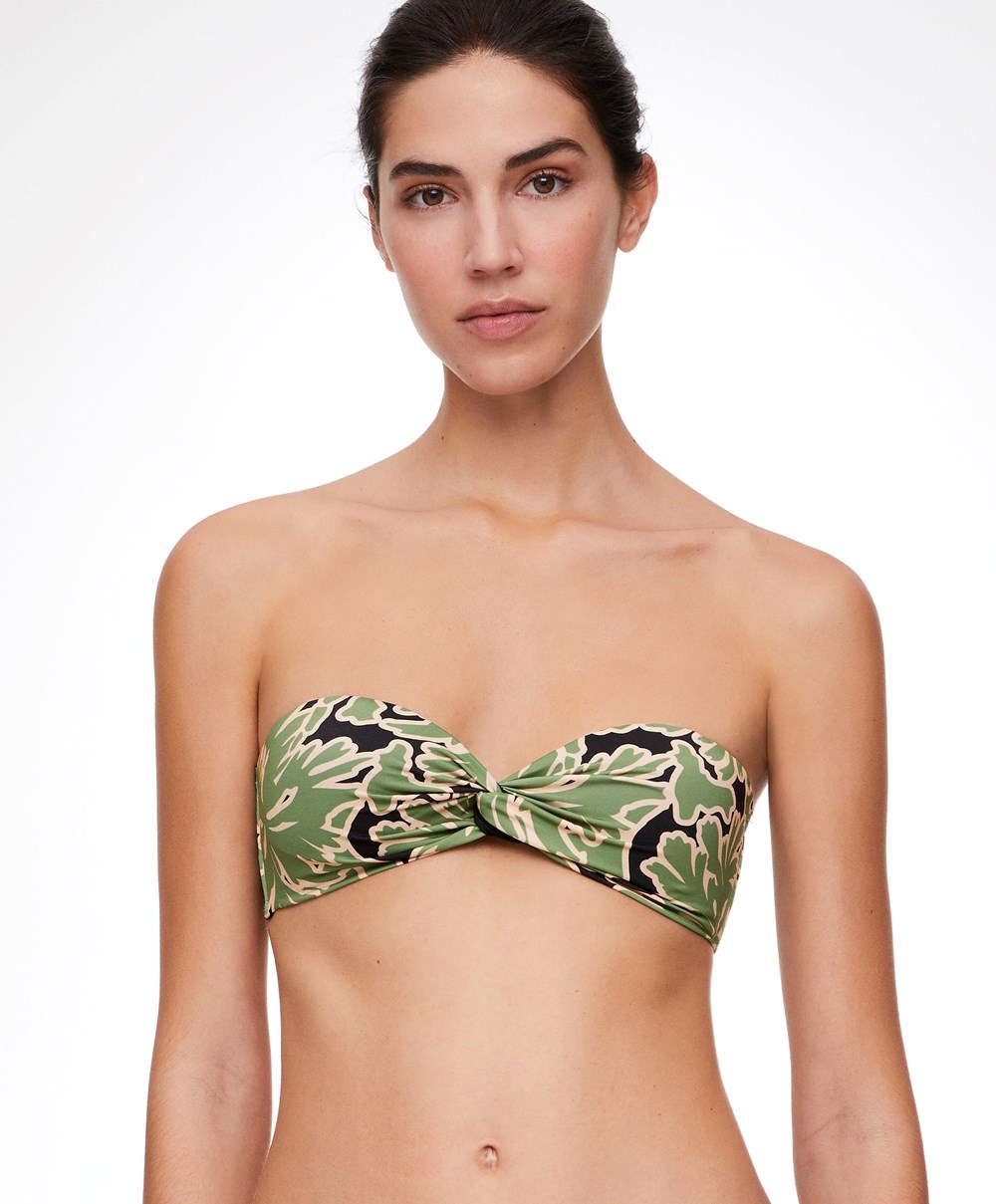 Oysho Tropical Bandeau Μπικίνι Top πρασινο | OZTIKJ-065