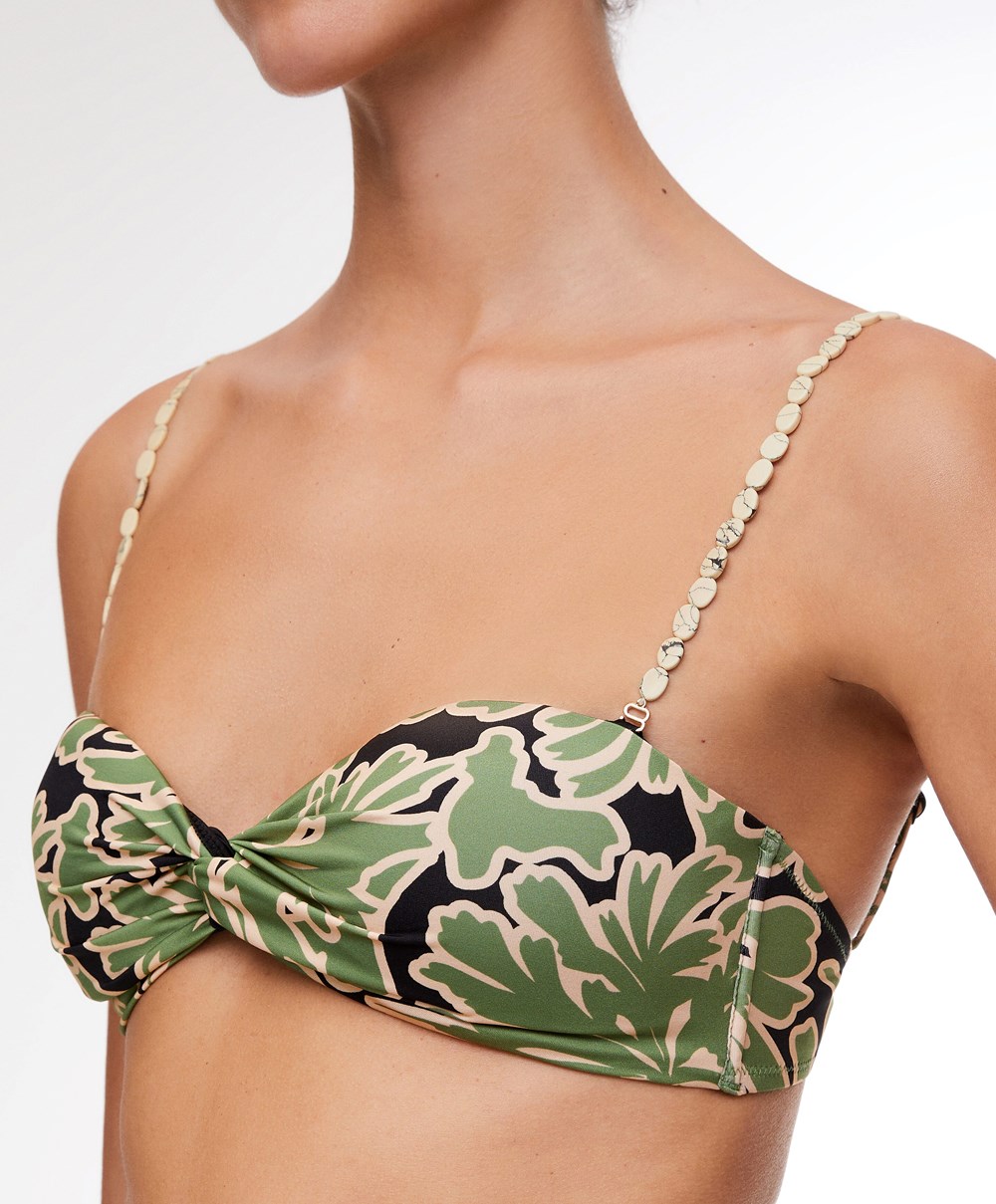 Oysho Tropical Bandeau Μπικίνι Top πρασινο | OZTIKJ-065