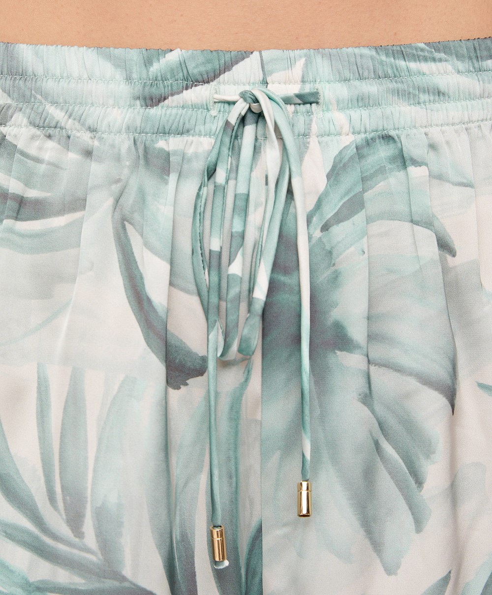 Oysho Tropical Leaf Satin Shorts πρασινο | QZKDMR-043