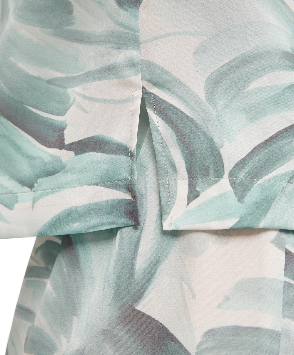 Oysho Tropical Leaf Satin κοντο-sleeved Shirt πρασινο | NMXWJF-542