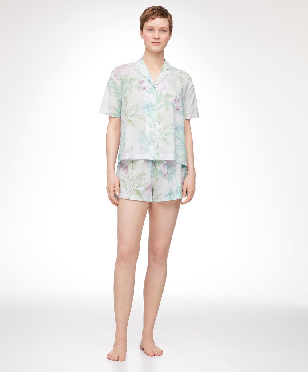 Oysho Tropical Print 100% βαμβακερα Shorts Soft Mauve | OMJFAD-571