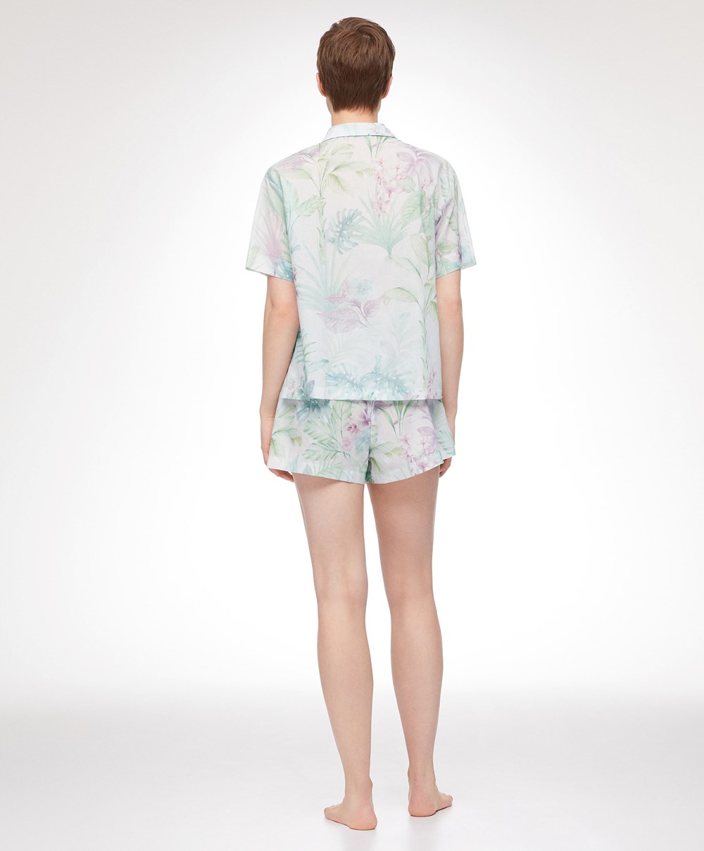 Oysho Tropical Print 100% βαμβακερα Shorts Soft Mauve | OMJFAD-571