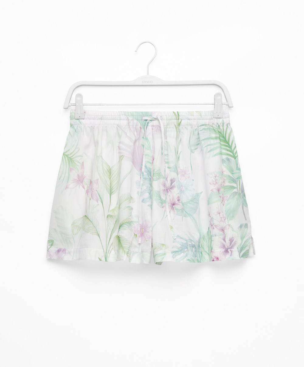 Oysho Tropical Print 100% βαμβακερα Shorts Soft Mauve | OMJFAD-571