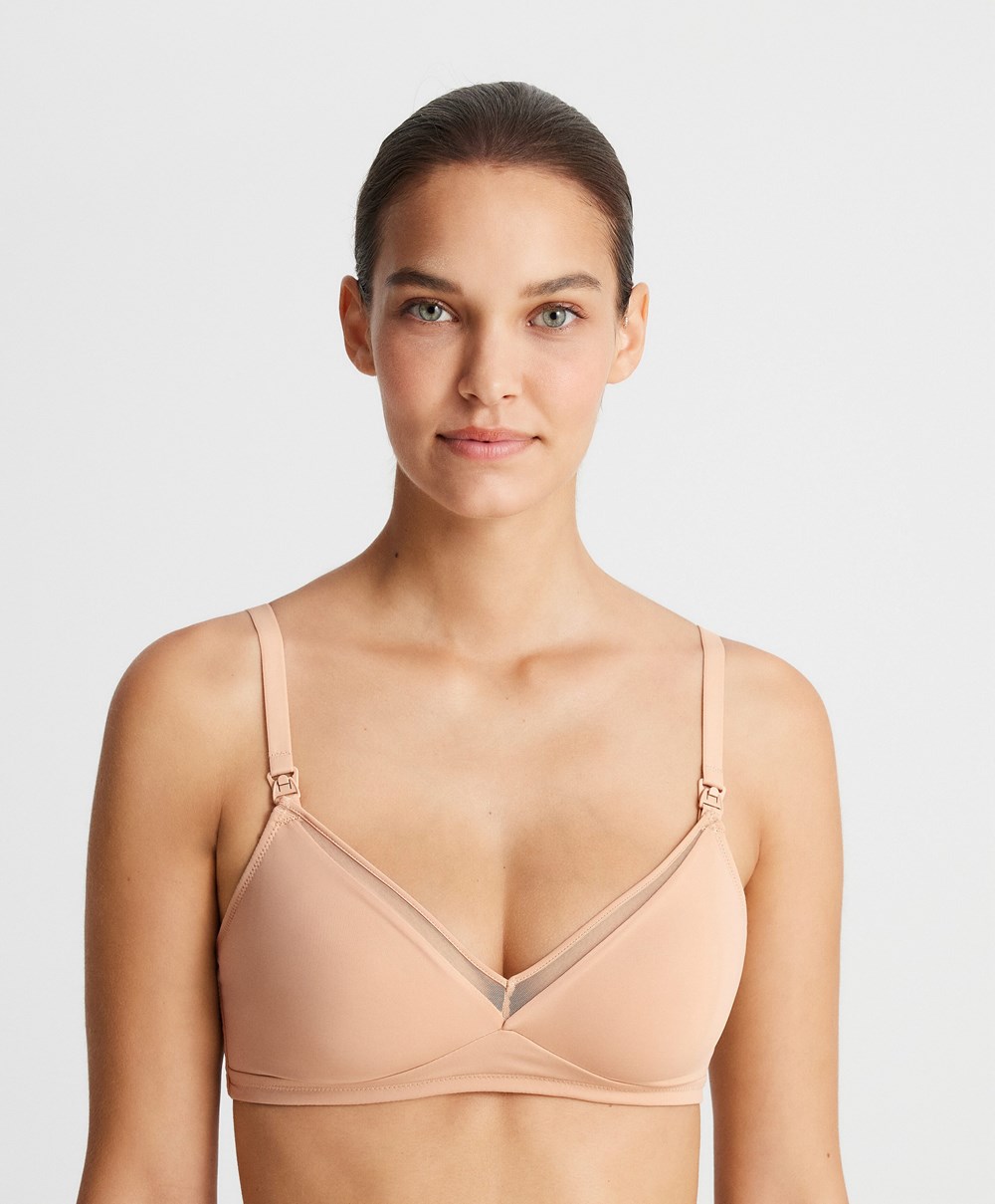 Oysho Tulle Nursing Bra Μπεζ | YSDPZL-183