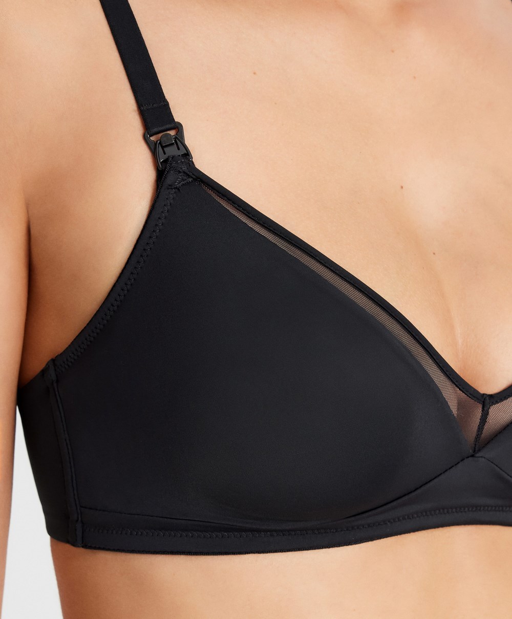 Oysho Tulle Nursing Bra μαυρα | HTYLGF-273