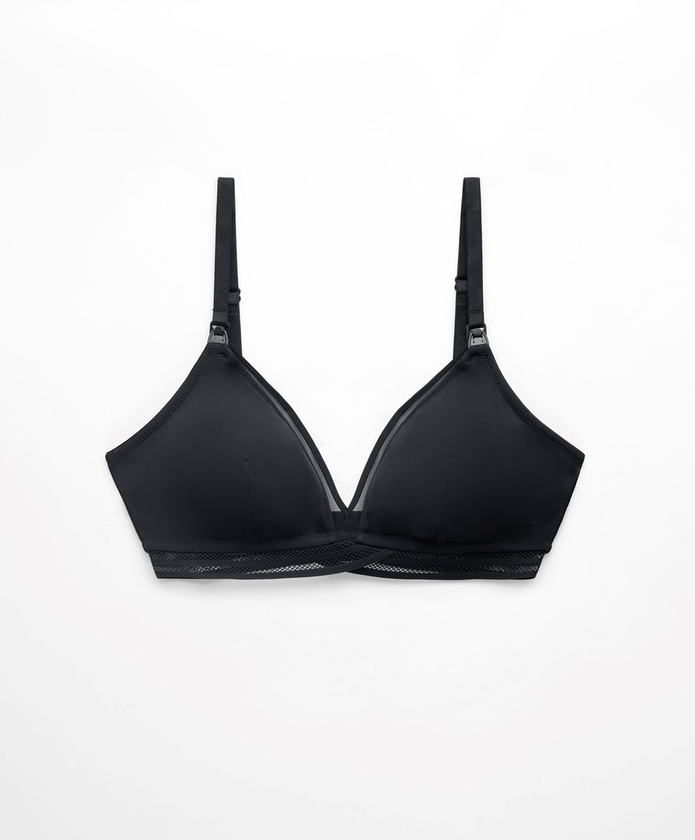 Oysho Tulle Triangle Nursing Bra μαυρα | GRSLTK-312