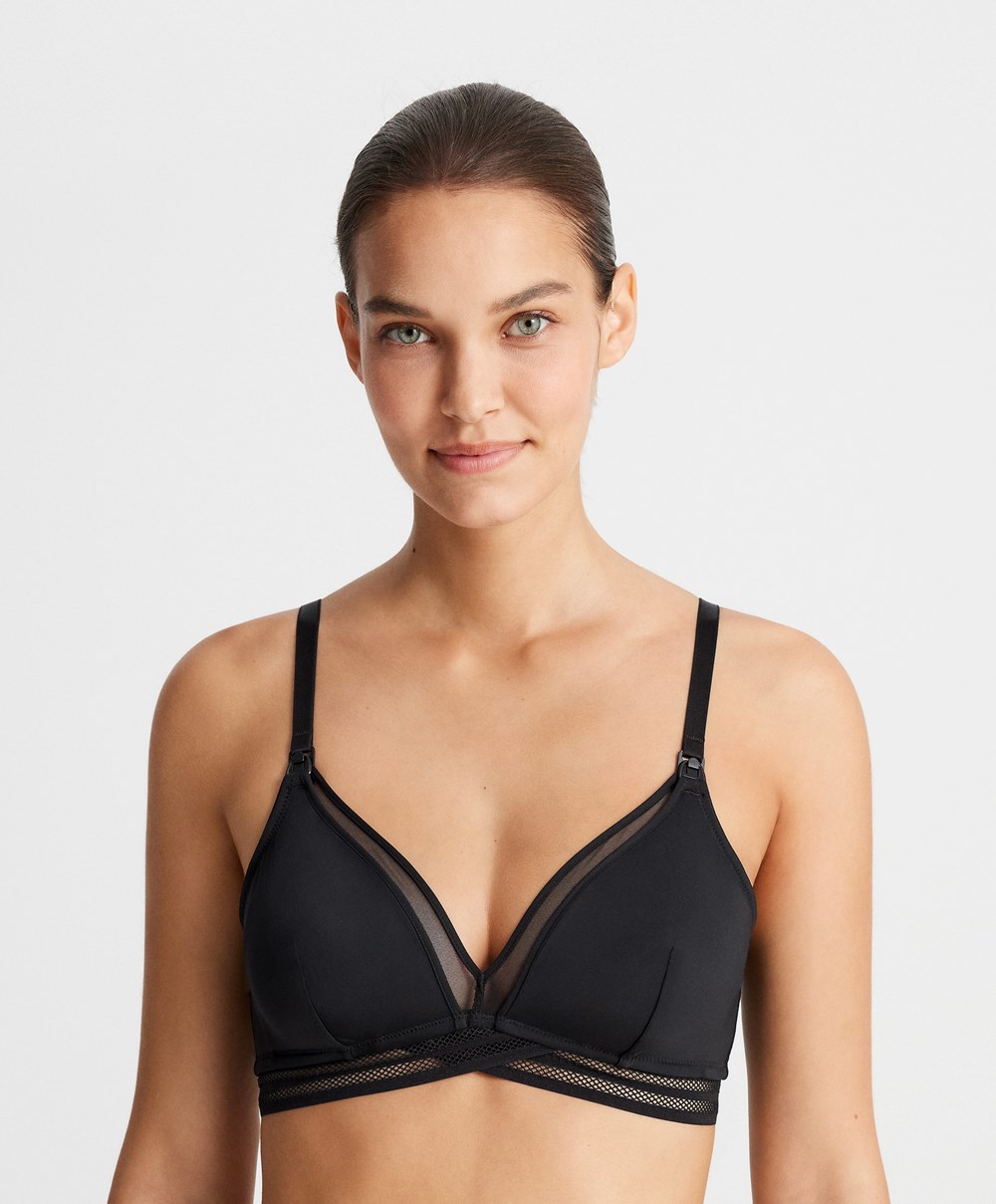 Oysho Tulle Triangle Nursing Bra μαυρα | GRSLTK-312