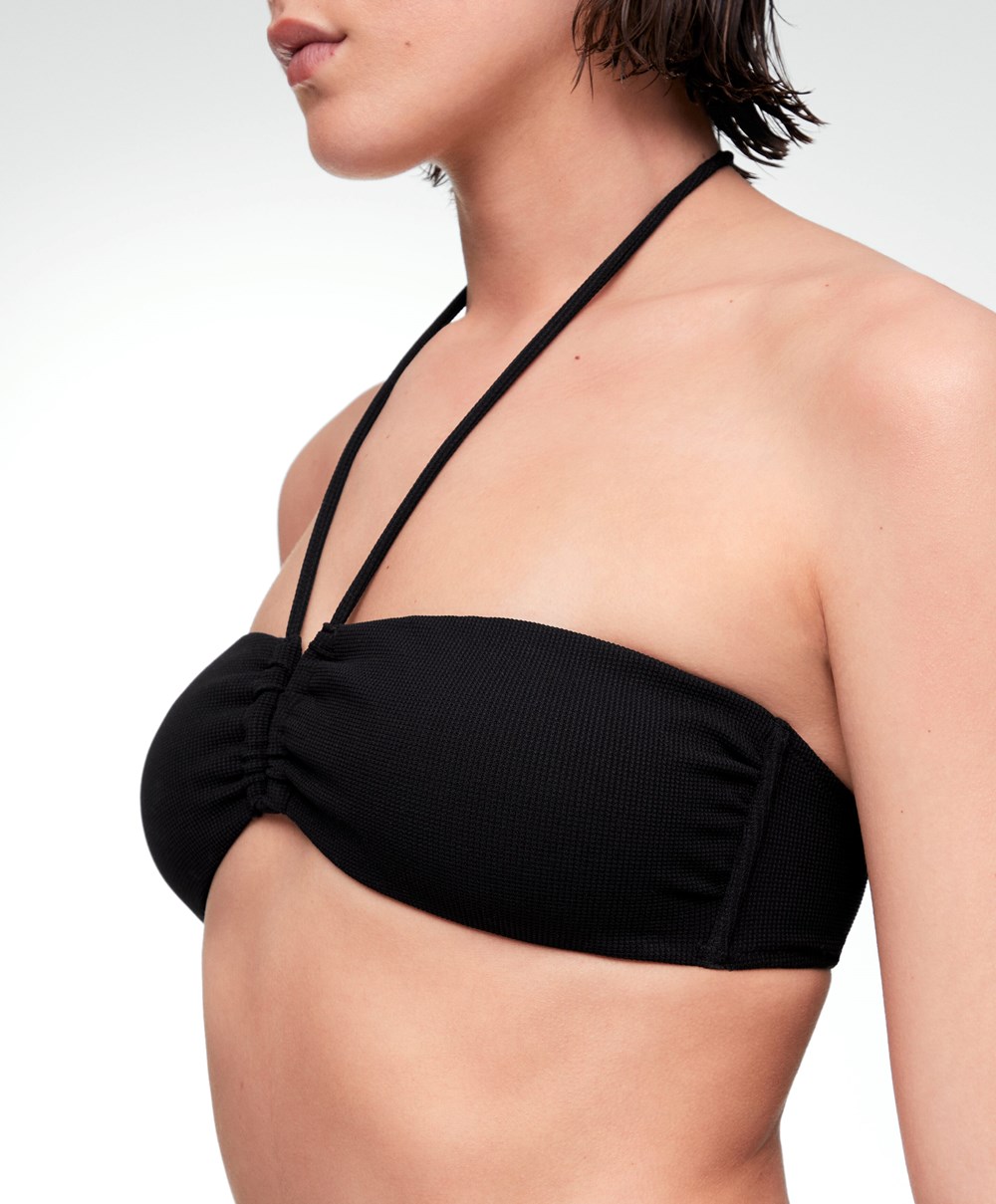 Oysho U-cut Bandeau Piqué Μπικίνι Top μαυρα | RKYVWM-012