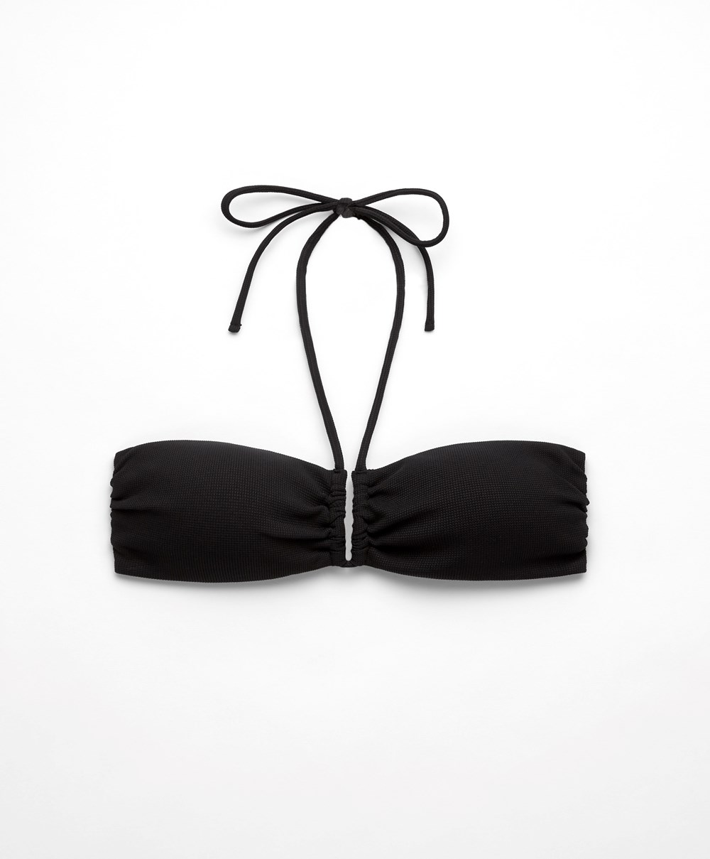 Oysho U-cut Bandeau Piqué Μπικίνι Top μαυρα | RKYVWM-012