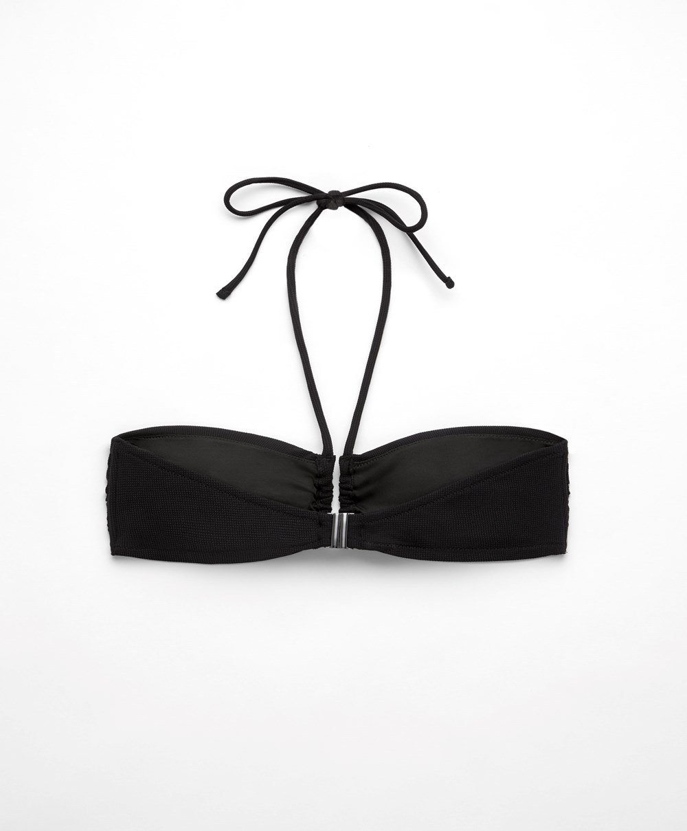 Oysho U-cut Bandeau Piqué Μπικίνι Top μαυρα | RKYVWM-012