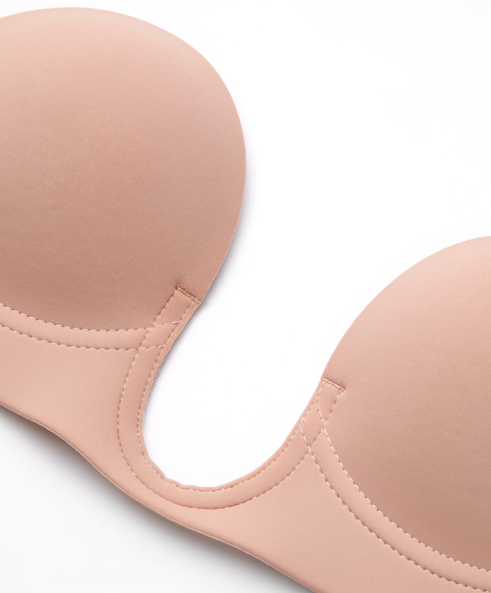 Oysho U-neck Fabric Adhesive Bra Μπεζ | DVALQG-034