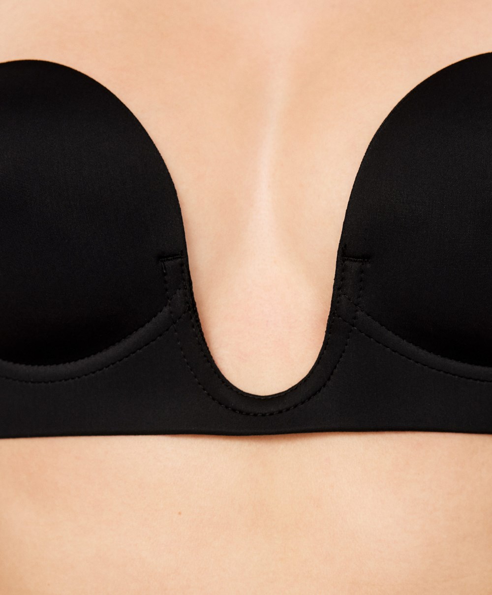 Oysho U-neck Fabric Adhesive Bra μαυρα | AVFBZU-204