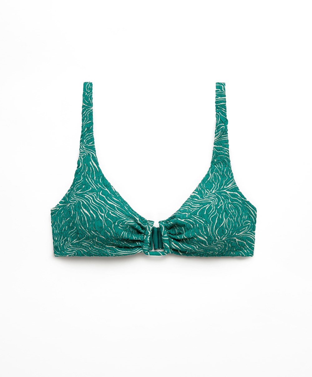 Oysho U-neck Jacquard Halter Μπικίνι Top τυρκουάζ πρασινο | MEQDAL-079