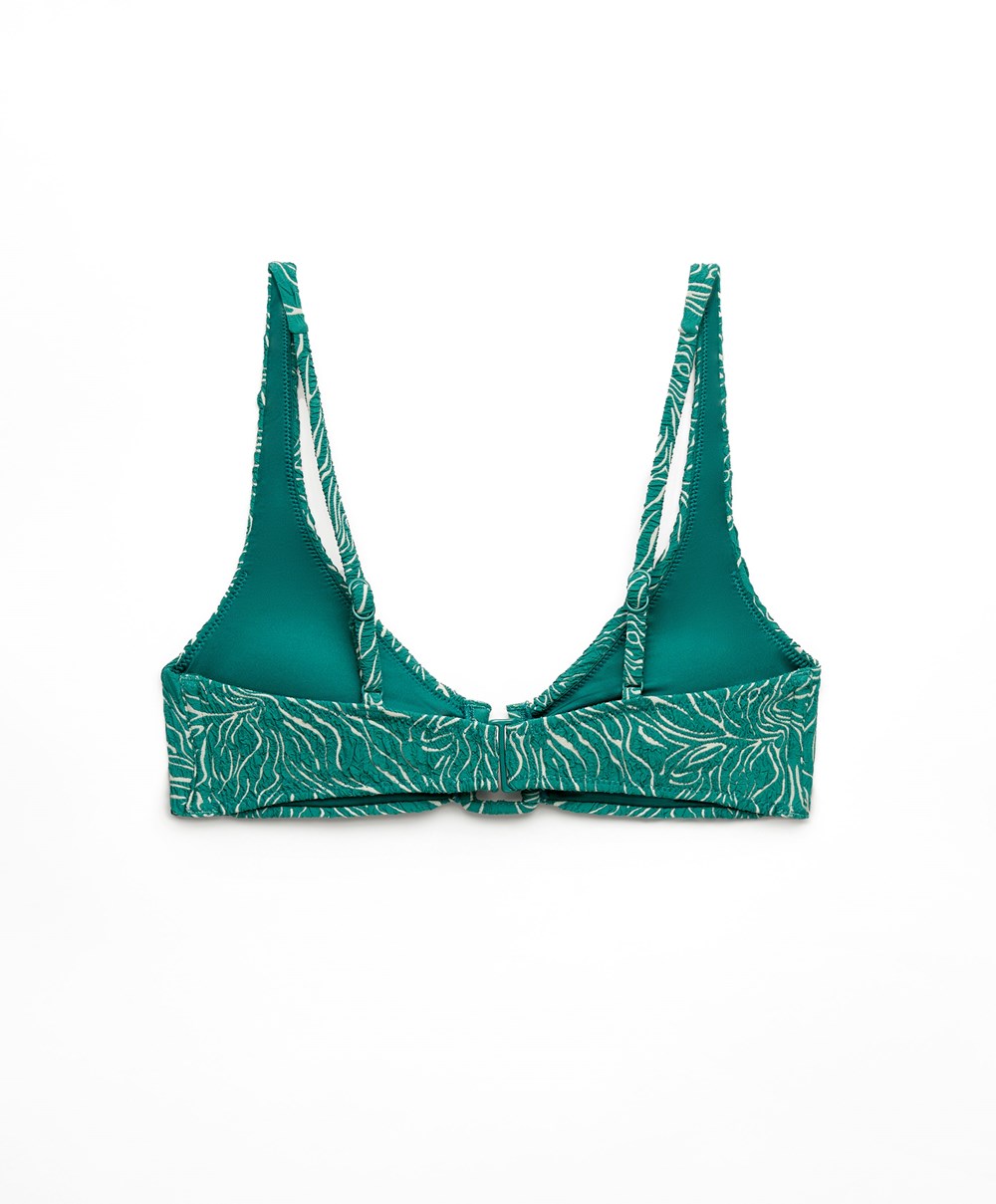 Oysho U-neck Jacquard Halter Μπικίνι Top τυρκουάζ πρασινο | MEQDAL-079