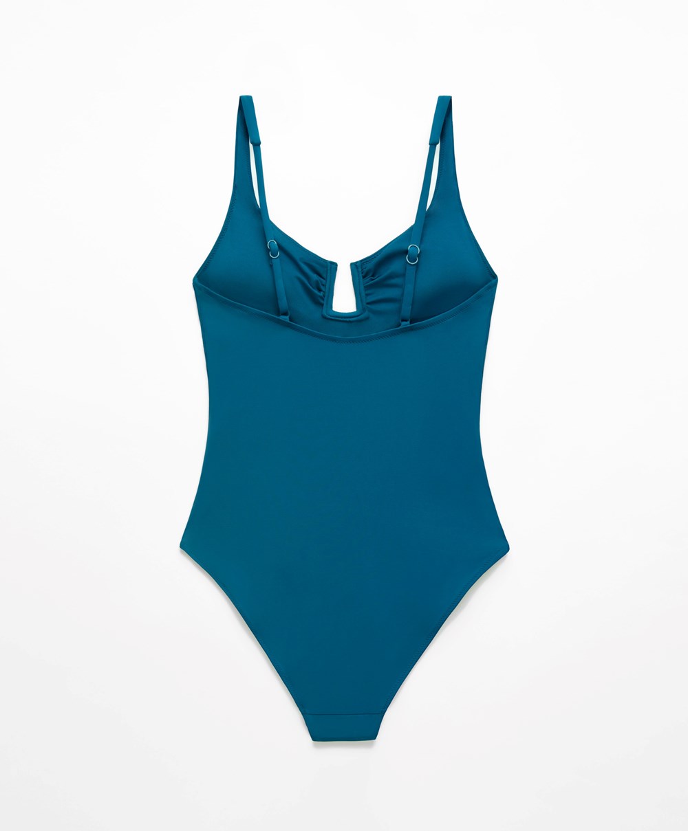 Oysho U-notch Neckline Halter Swimsuit Ocean | IOJHAZ-953