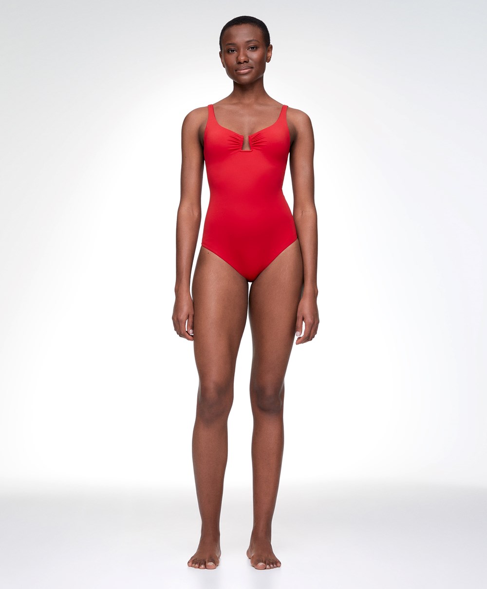 Oysho U-notch Neckline Halter Swimsuit κοκκινα | UHFDMN-712