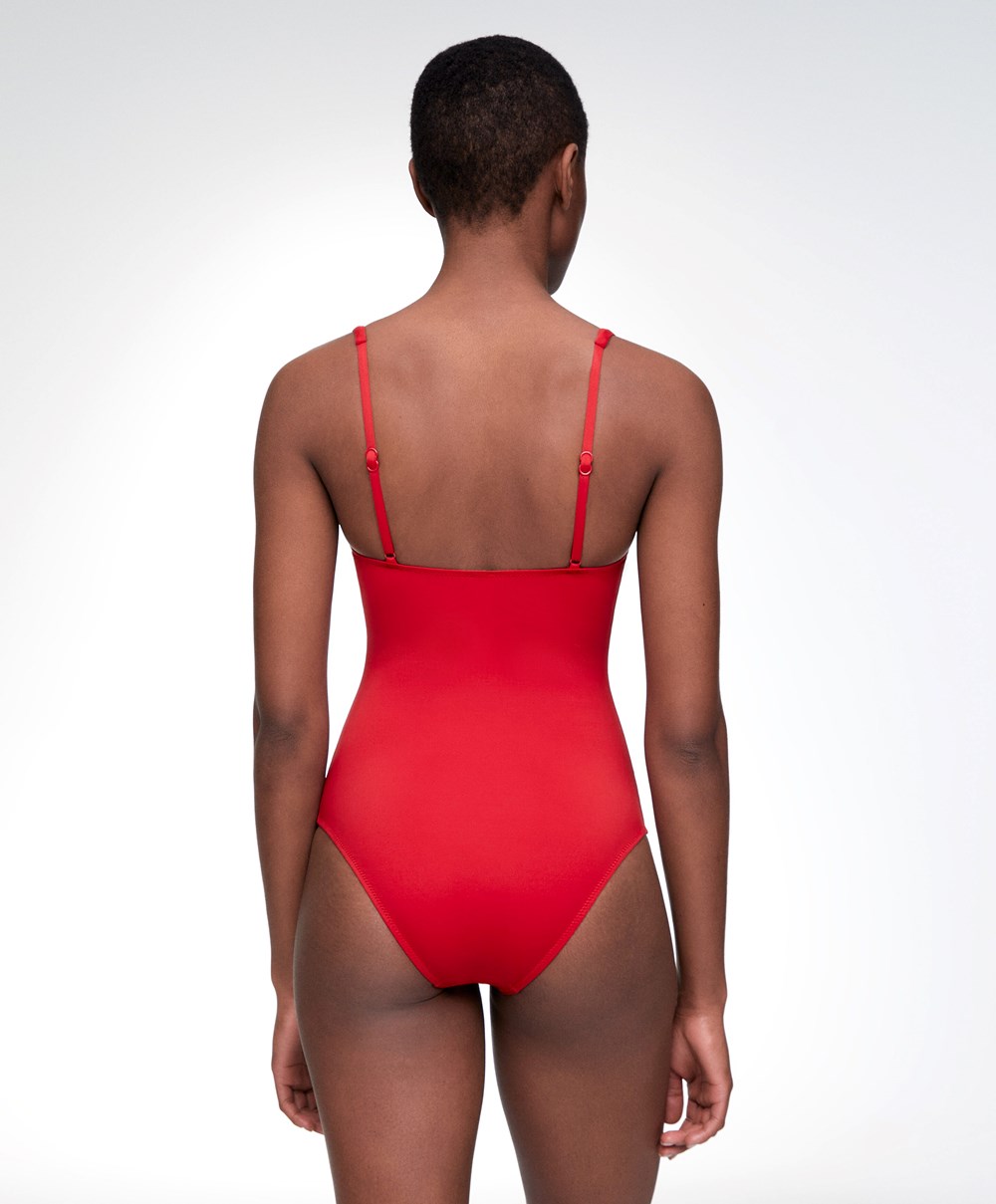 Oysho U-notch Neckline Halter Swimsuit κοκκινα | UHFDMN-712