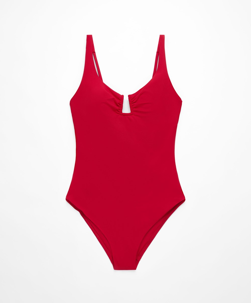 Oysho U-notch Neckline Halter Swimsuit κοκκινα | UHFDMN-712