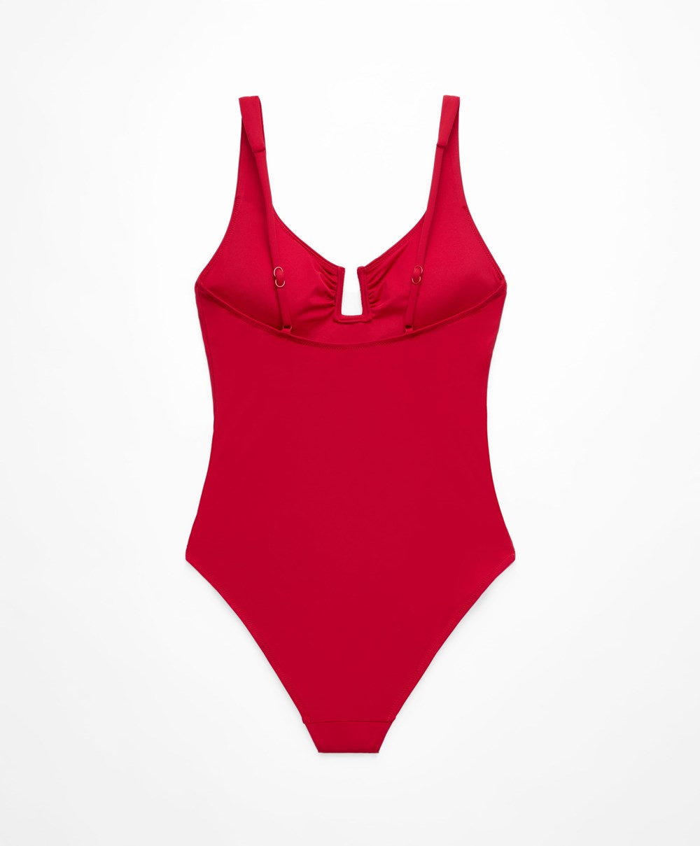 Oysho U-notch Neckline Halter Swimsuit κοκκινα | UHFDMN-712