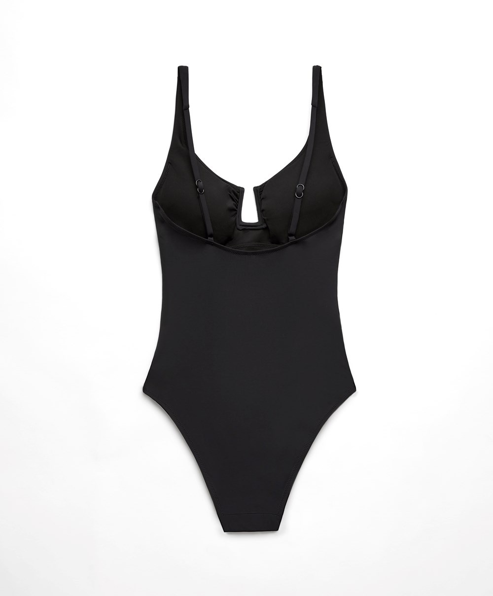 Oysho U-notch Neckline Halter Swimsuit μαυρα | UNFEWB-875