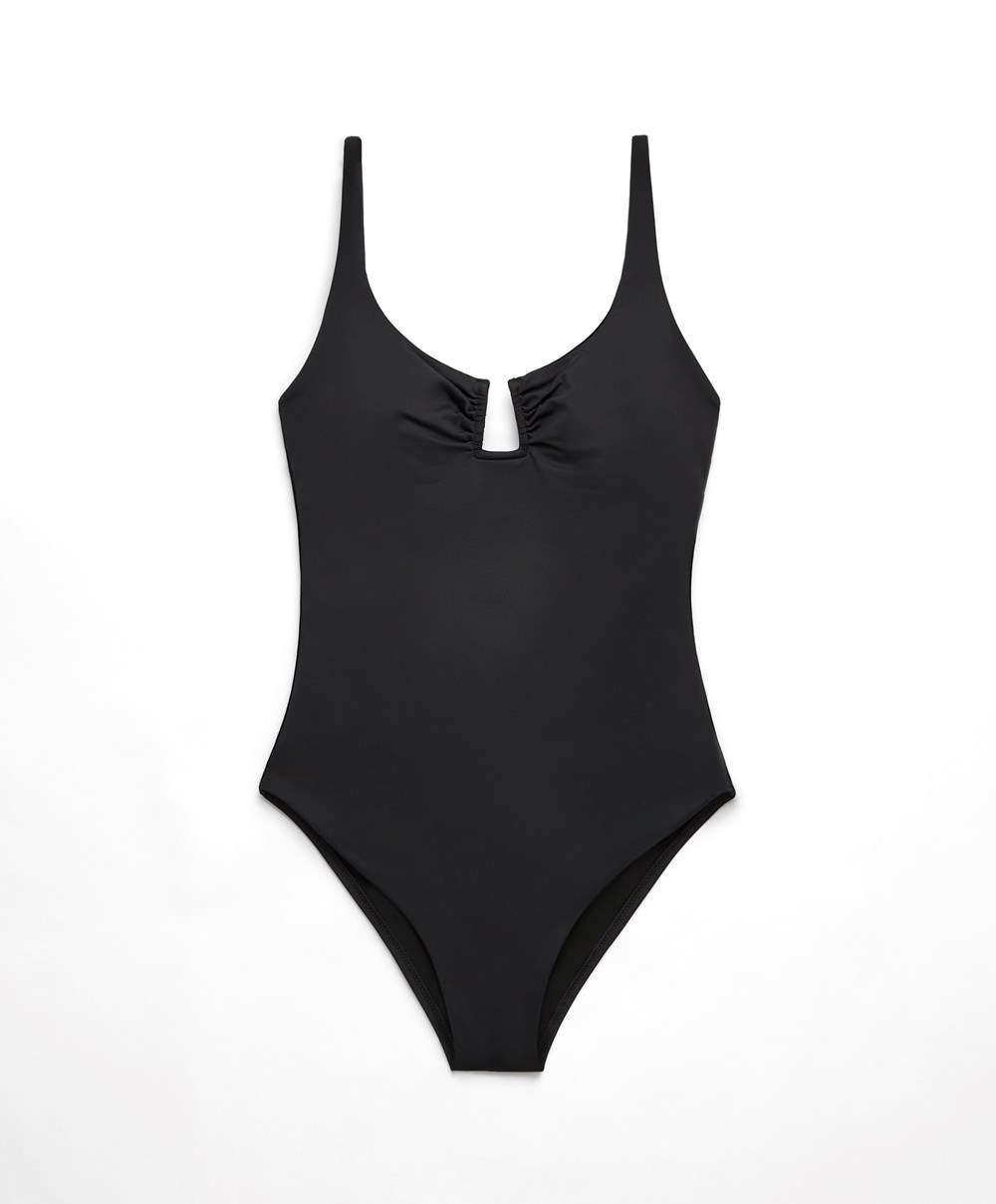 Oysho U-notch Neckline Halter Swimsuit μαυρα | UNFEWB-875