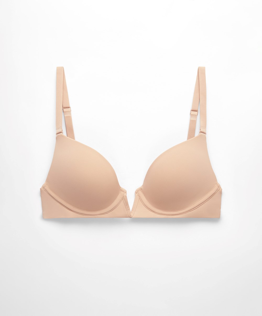 Oysho V-neck Multiway Push-up Bra Μπεζ | ZUOJWV-283