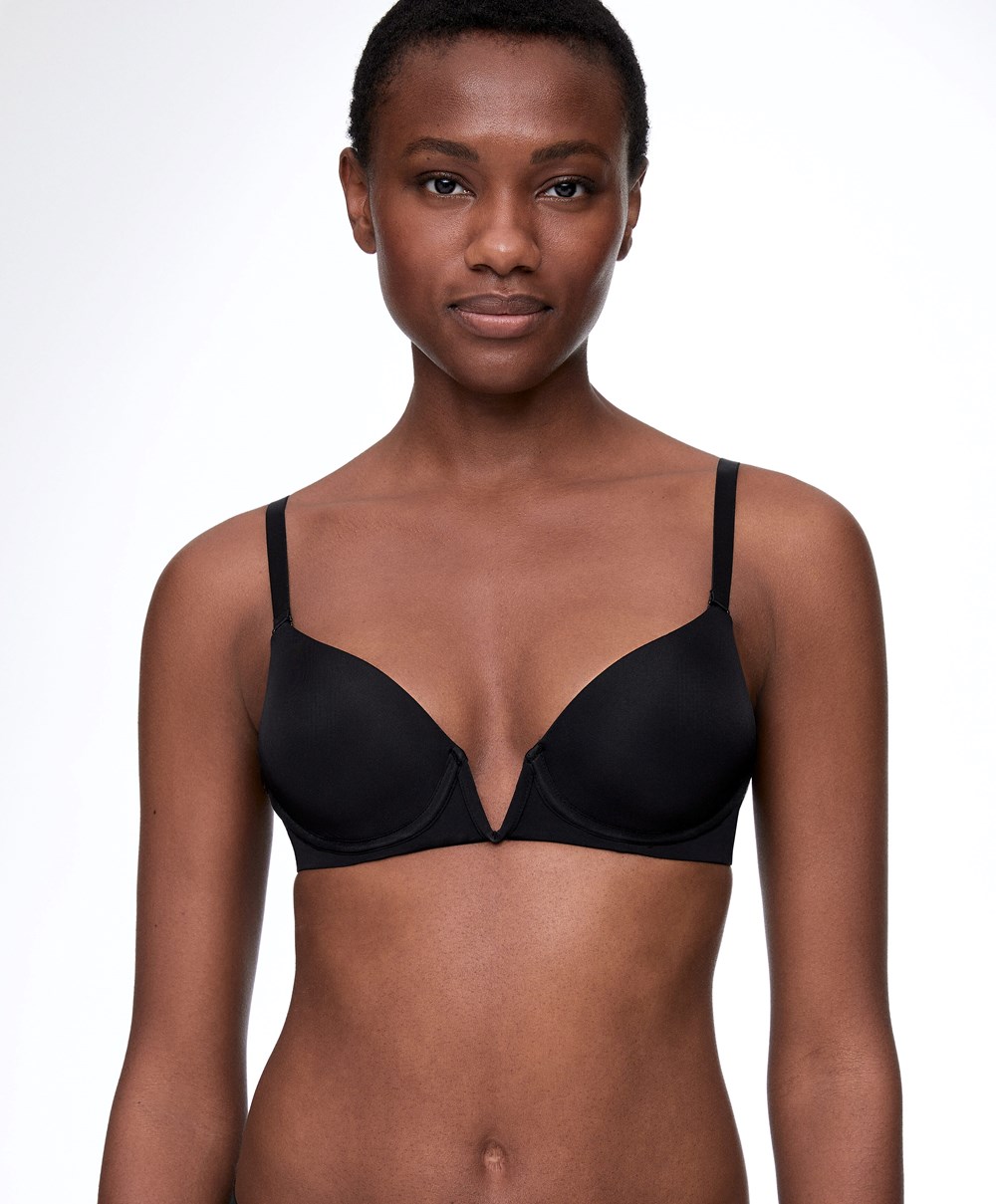 Oysho V-neck Multiway Push-up Bra μαυρα | GOARMV-348