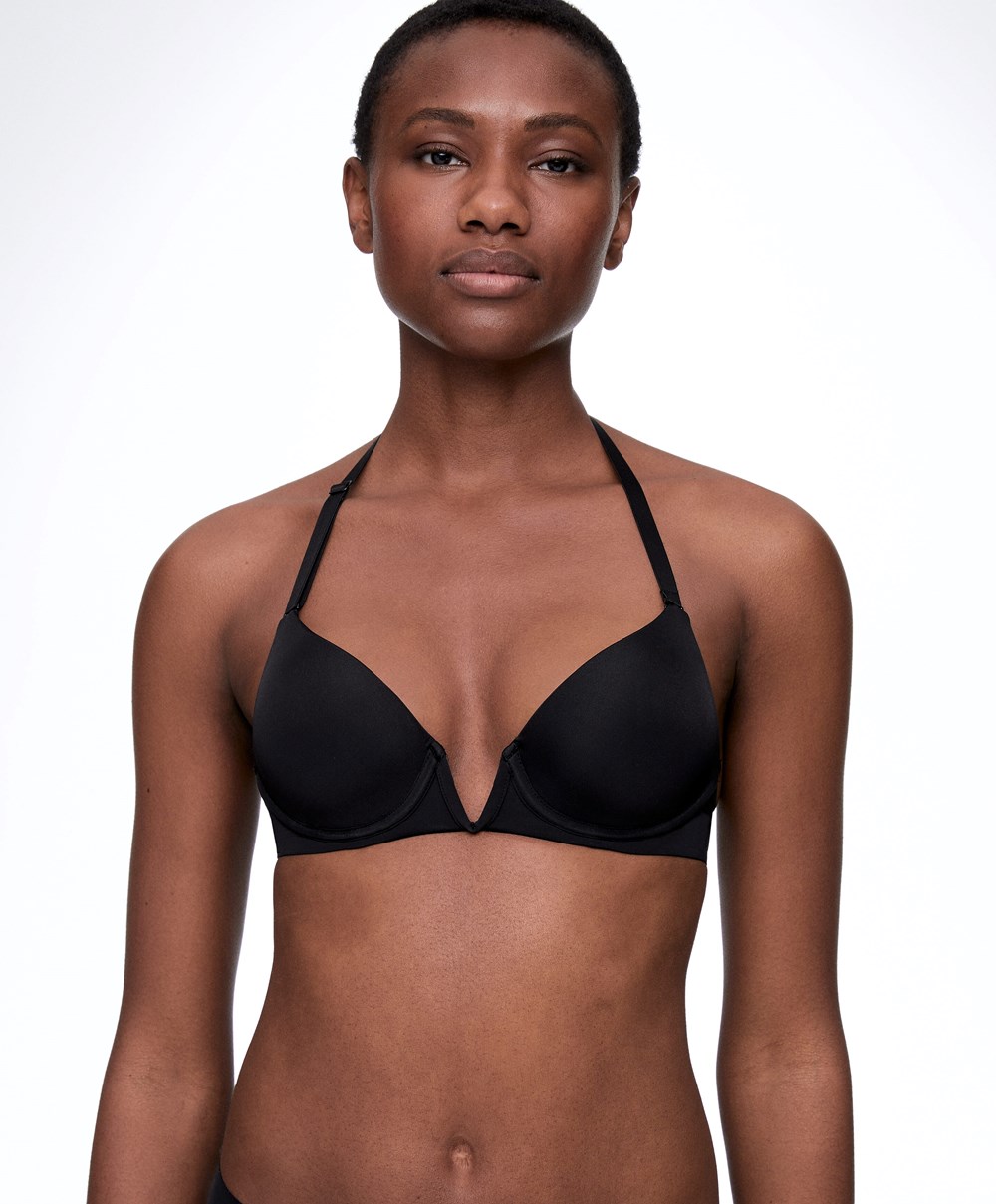 Oysho V-neck Multiway Push-up Bra μαυρα | GOARMV-348