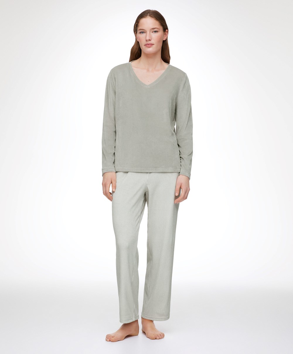 Oysho Velour Long-sleeved T-shirt Green-grey | JLKCSI-278