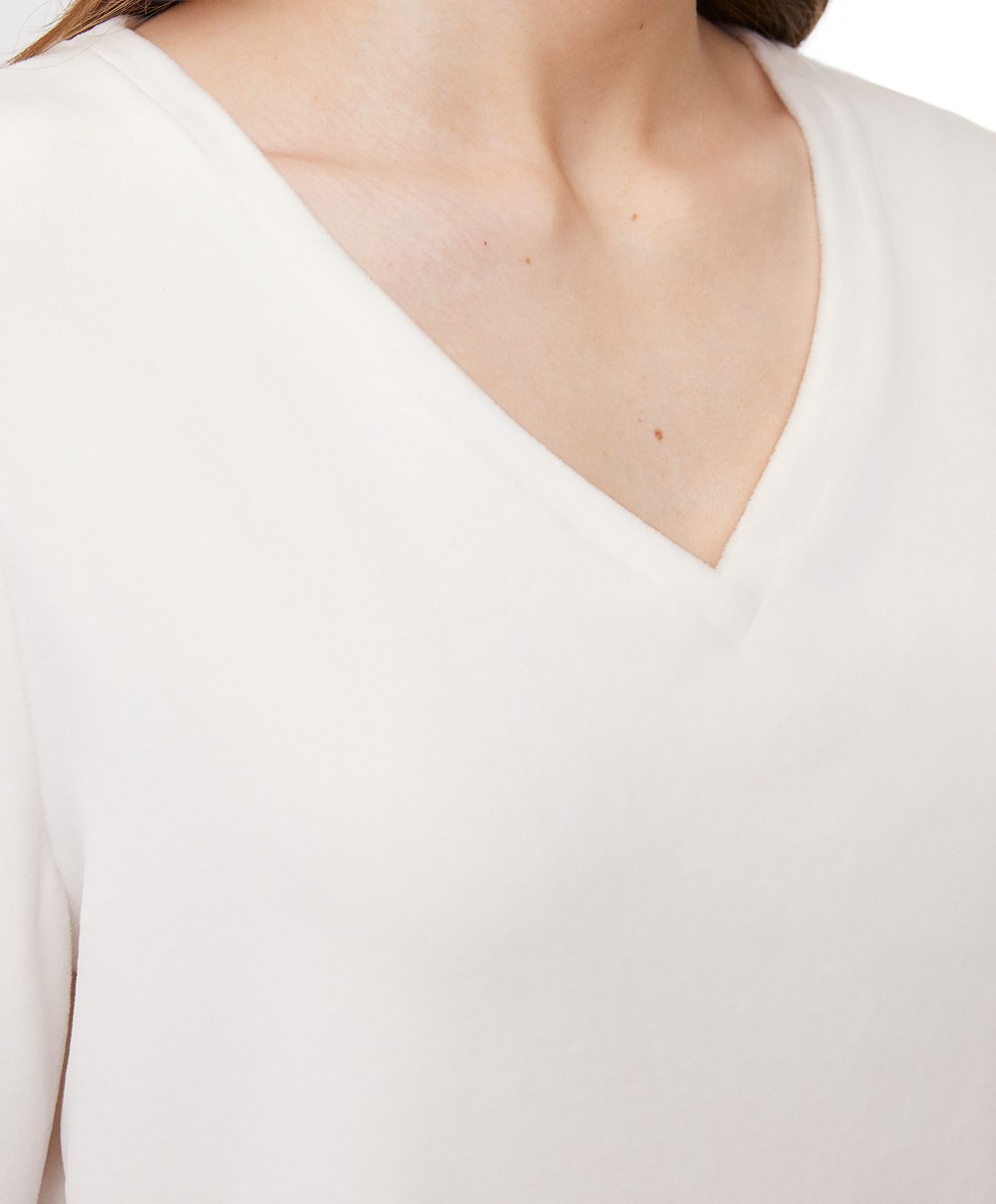 Oysho Velour Long-sleeved T-shirt Pale Ecru | XJSFZO-203