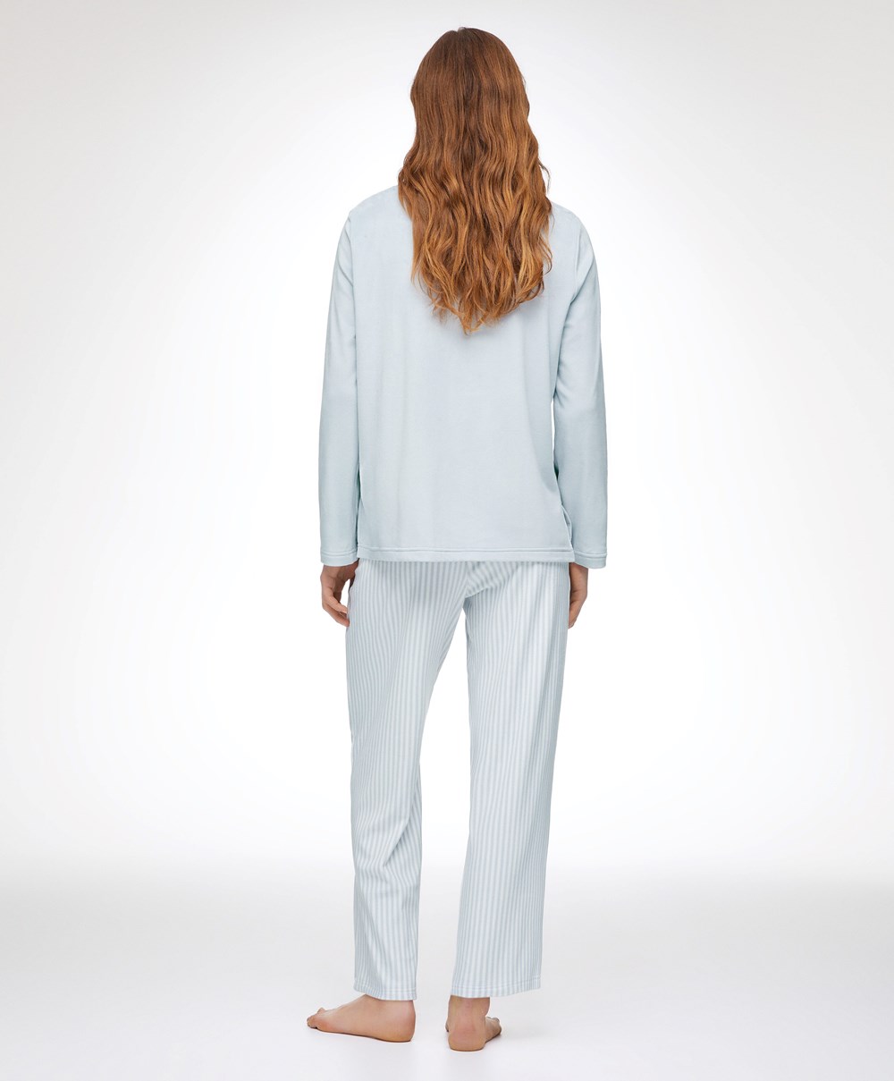 Oysho Velour Long-sleeved T-shirt μπλε | YGJAWB-805