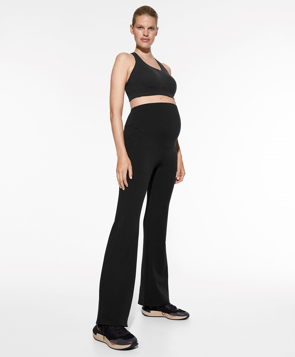 Oysho Warm Maternity Flare Trousers μαυρα | YXFTKW-298