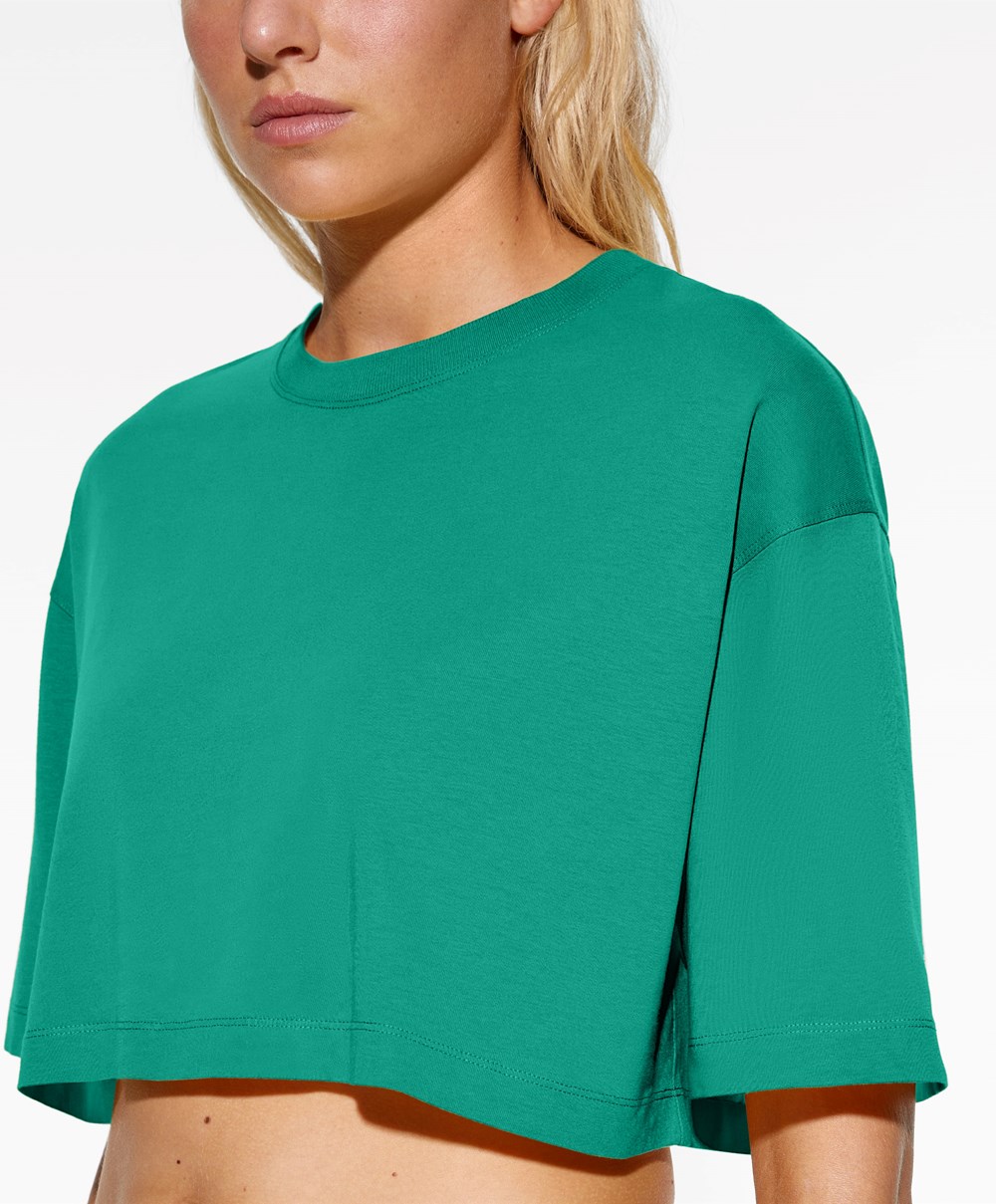 Oysho Washed 100% βαμβακερα Crop T-shirt πρασινο | JVEWPA-795