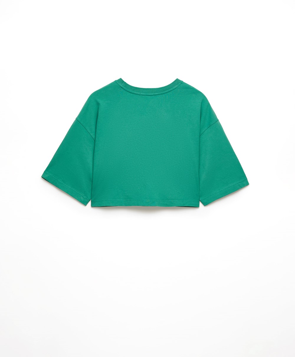 Oysho Washed 100% βαμβακερα Crop T-shirt πρασινο | JVEWPA-795