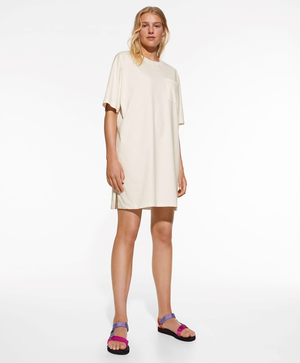 Oysho Washed 100% βαμβακερα Long T-shirt Cream-white | EVSWCX-146