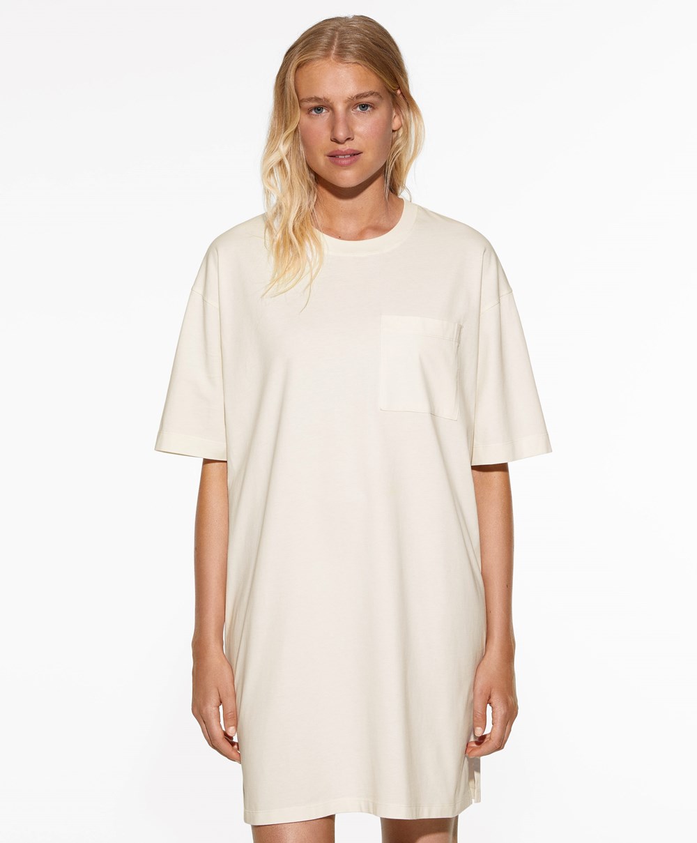 Oysho Washed 100% βαμβακερα Long T-shirt Cream-white | EVSWCX-146