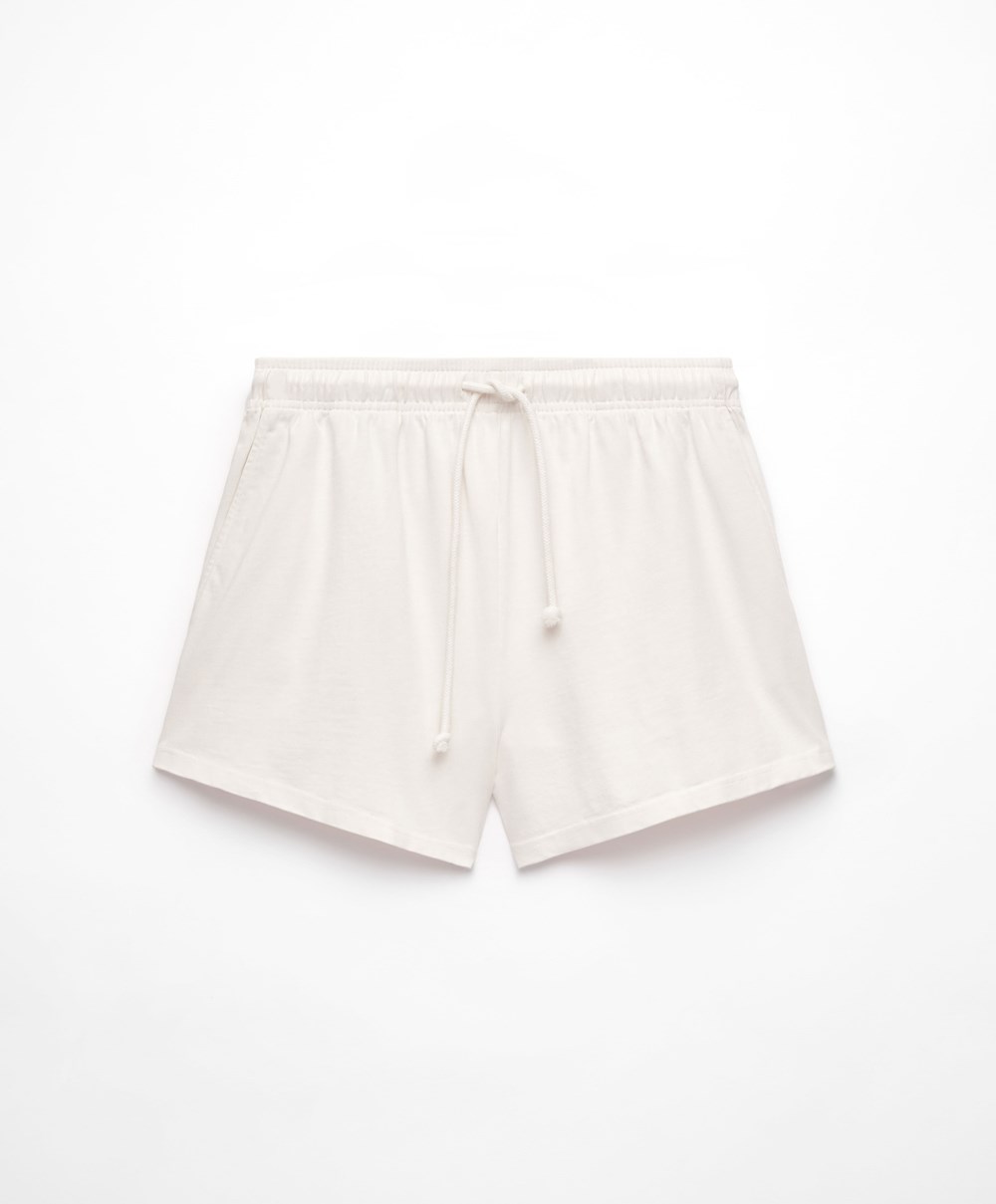 Oysho Washed 100% βαμβακερα Shorts Cream-white | AFNGCD-846