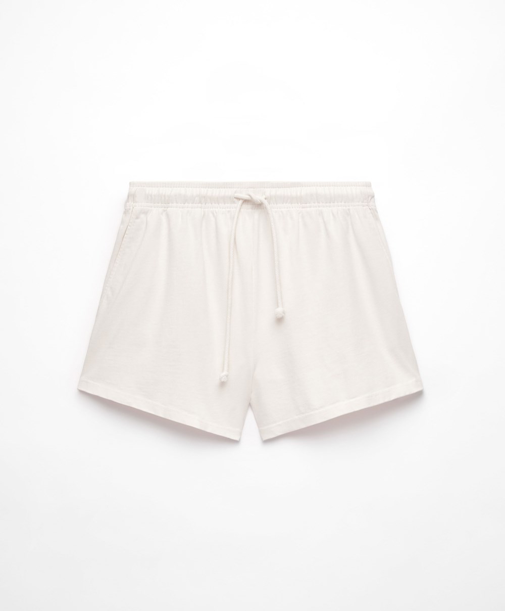 Oysho Washed 100% βαμβακερα Shorts Cream-white | CWVUZL-962