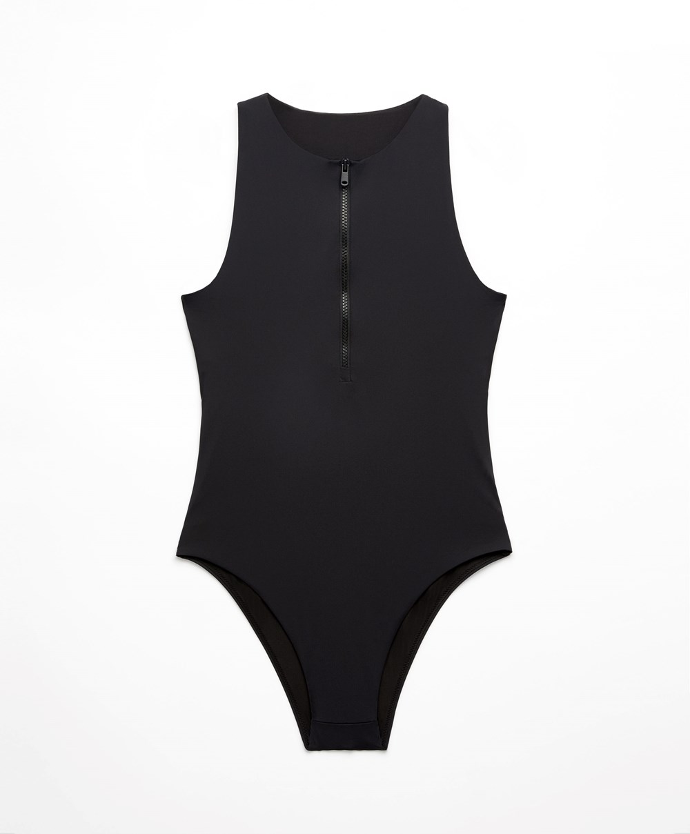 Oysho Zip Swimsuit μαυρα | RSPKIE-345