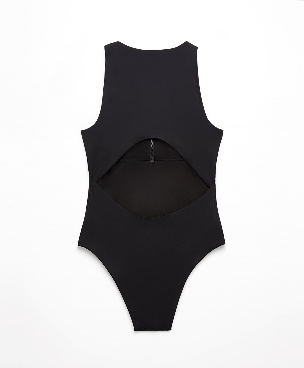 Oysho Zip Swimsuit μαυρα | RSPKIE-345