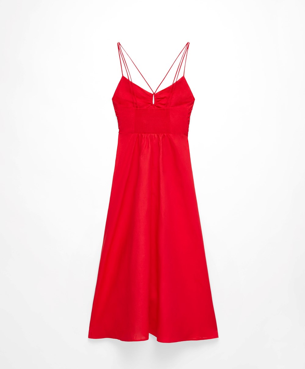 Oysho strappy Linen Midi φορεμα κοκκινα | WVCMDO-649