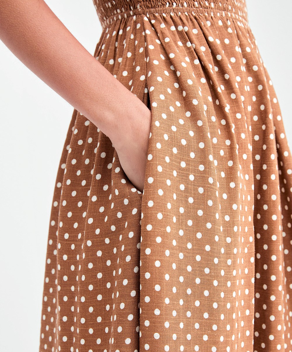 Oysho strappy Ruched Polka Dot φορεμα Caramel | MPOIFA-591