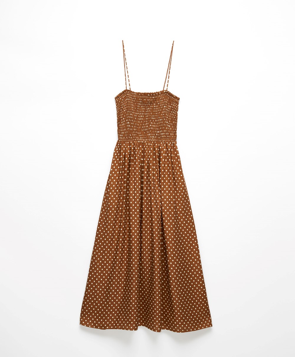 Oysho strappy Ruched Polka Dot φορεμα Caramel | MPOIFA-591