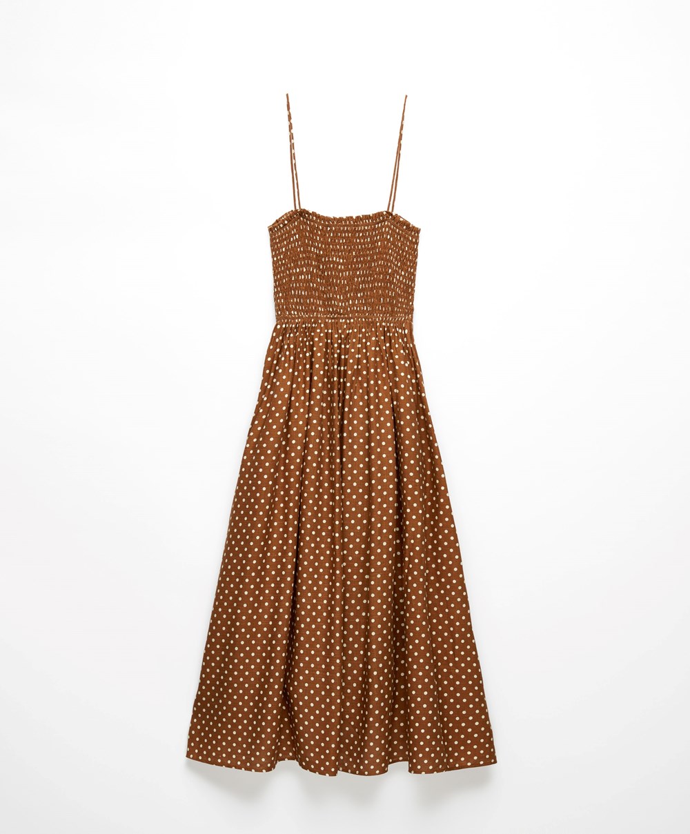 Oysho strappy Ruched Polka Dot φορεμα Caramel | MPOIFA-591