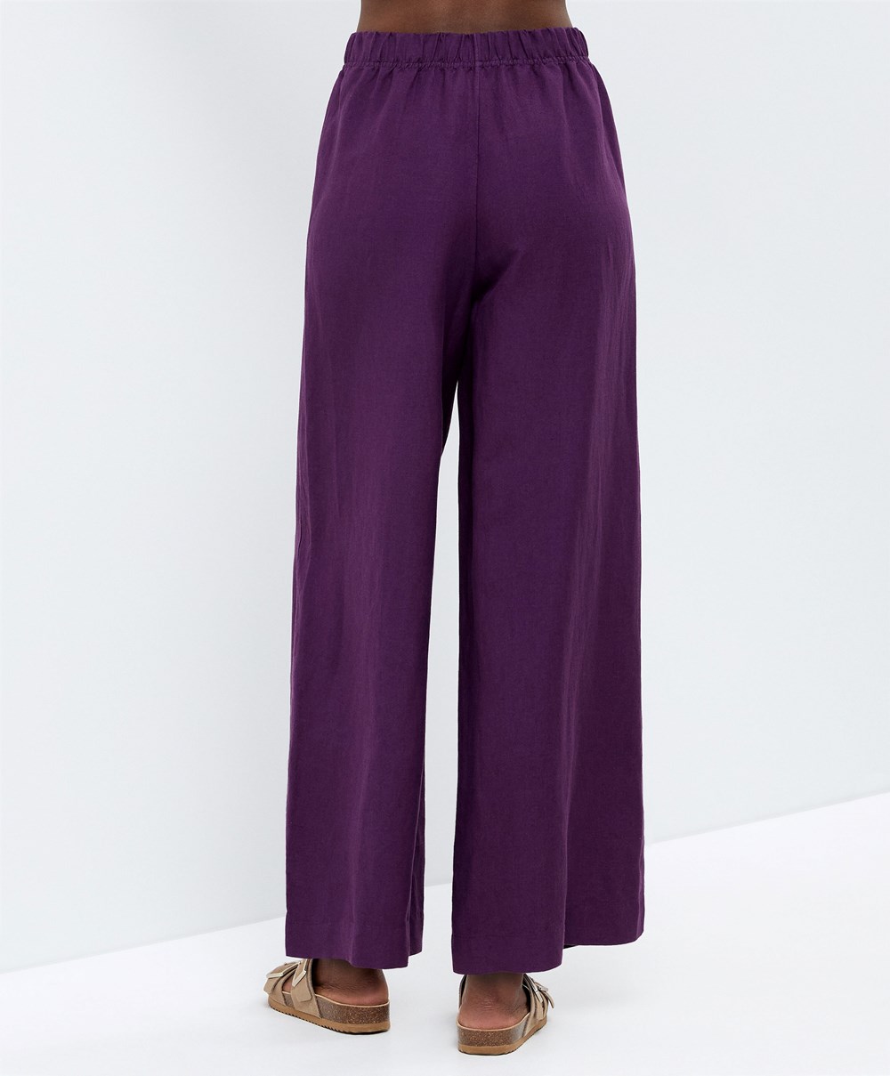 Oysho Ευθεία Cut Linen Trousers Plum | DXFIBZ-651