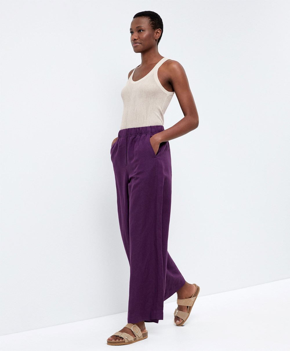 Oysho Ευθεία Cut Linen Trousers Plum | DXFIBZ-651