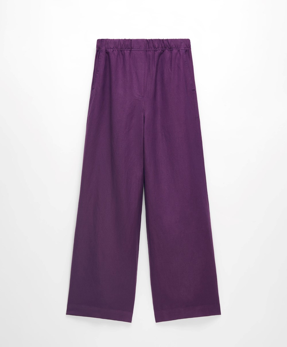 Oysho Ευθεία Cut Linen Trousers Plum | DXFIBZ-651