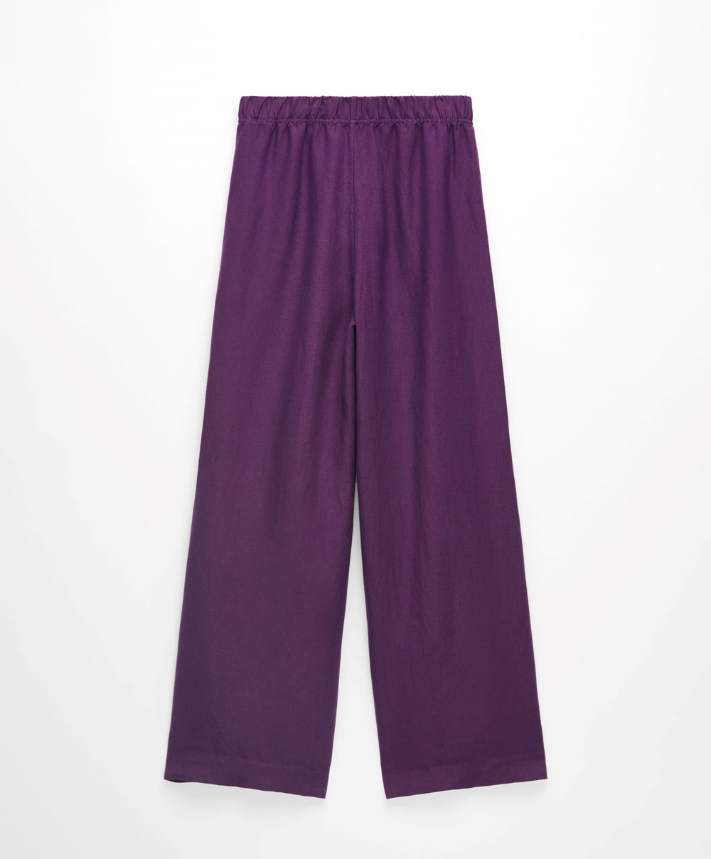 Oysho Ευθεία Cut Linen Trousers Plum | DXFIBZ-651